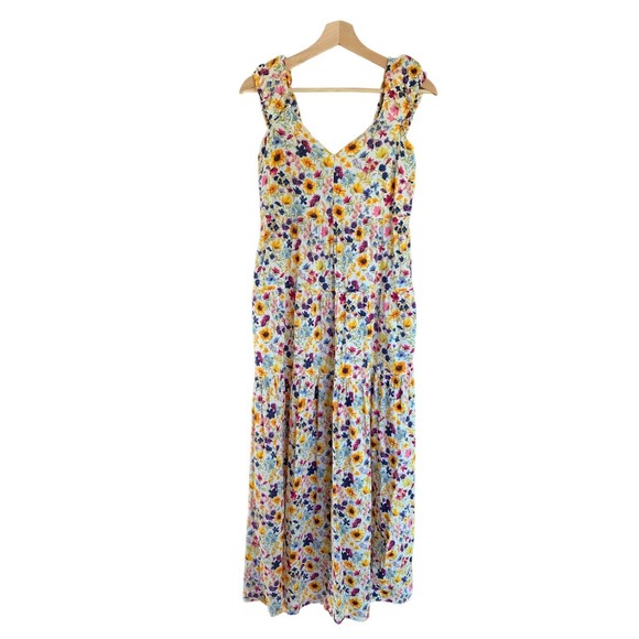 Old Navy Dresses & Skirts - Old Navy Wildflower Midi Dress Tie Up Cap Sleeve Tier Tall Small Cottage Prairie
